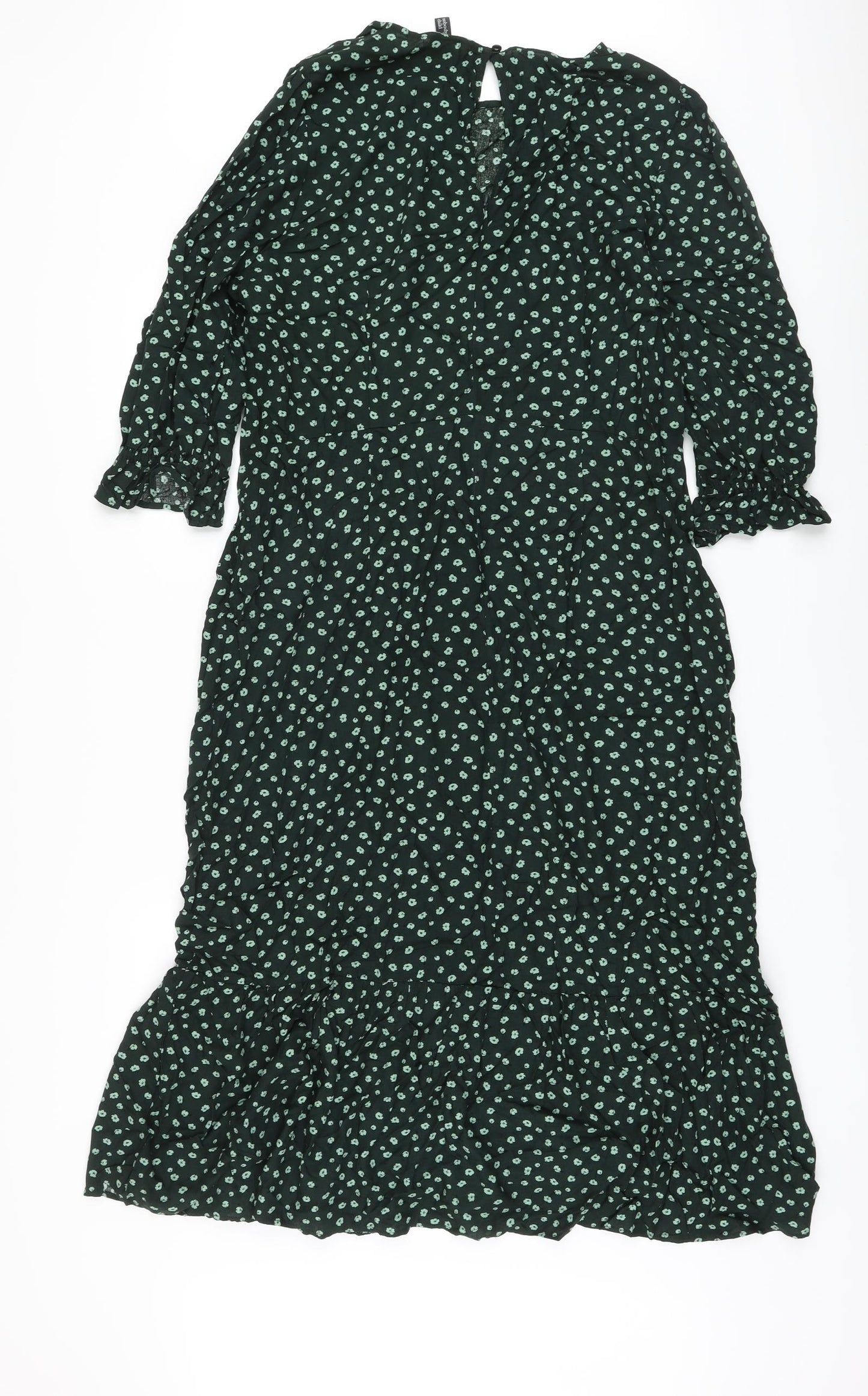 Nobody's Child Womens Green Floral Viscose A-Line Size 16 Round Neck Button