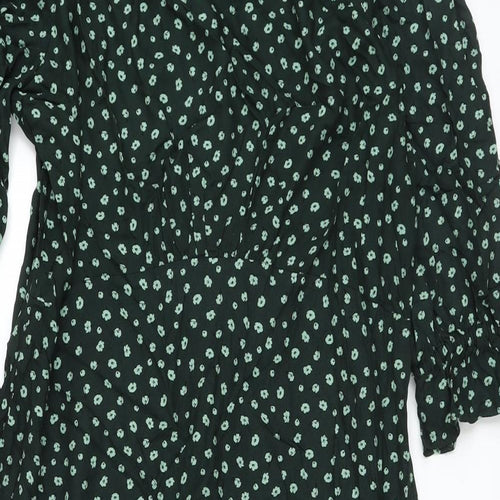 Nobody's Child Womens Green Floral Viscose A-Line Size 16 Round Neck Button