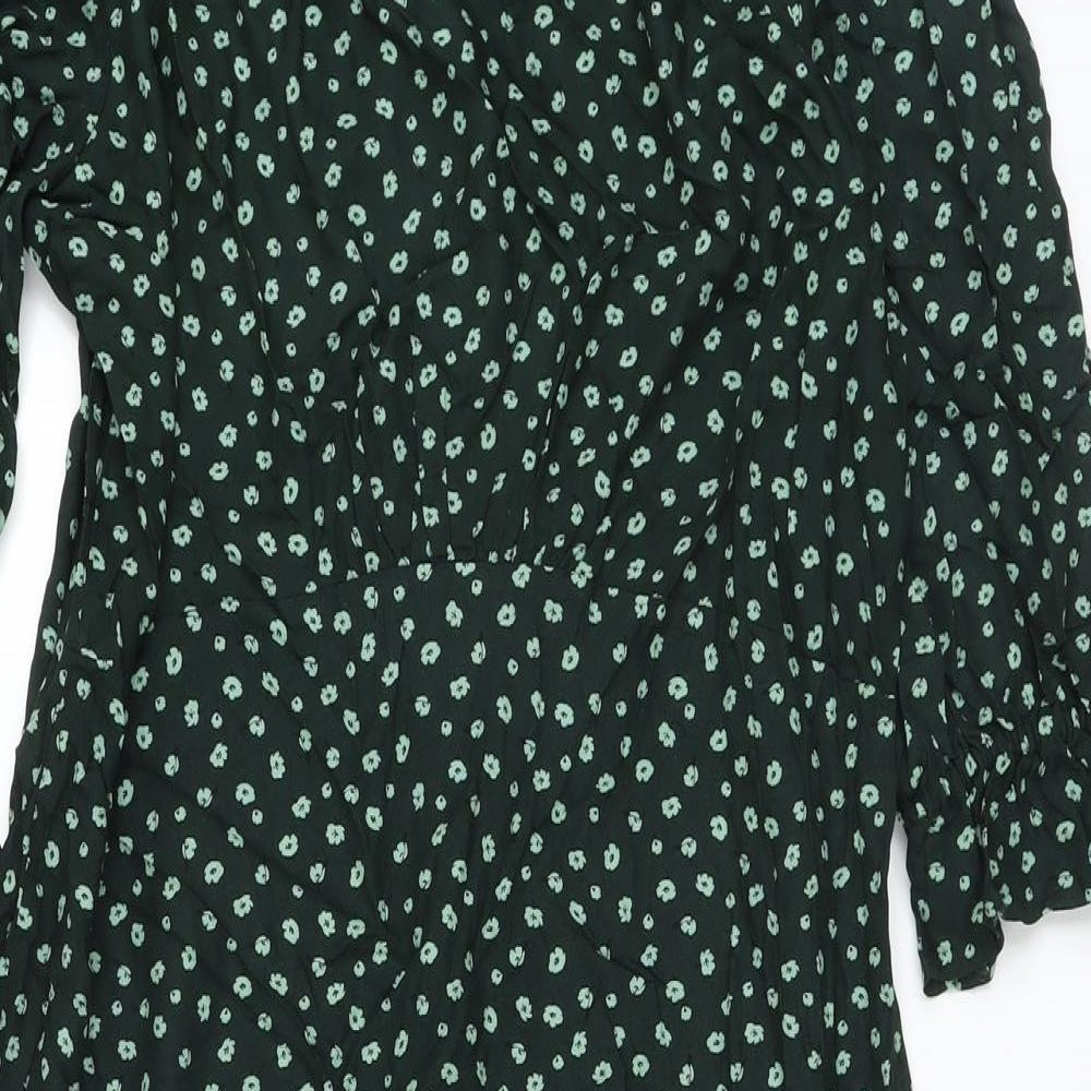 Nobody's Child Womens Green Floral Viscose A-Line Size 16 Round Neck Button