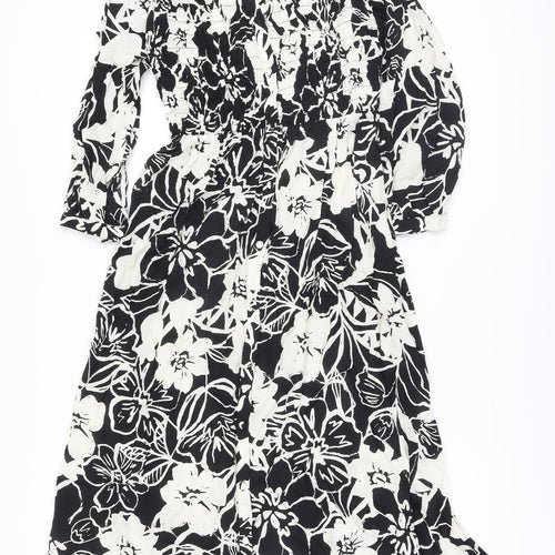 Marks and Spencer Womens Beige Floral Viscose A-Line Size 8 V-Neck Button