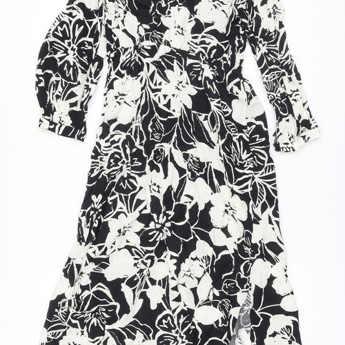 Marks and Spencer Womens Beige Floral Viscose A-Line Size 8 V-Neck Button