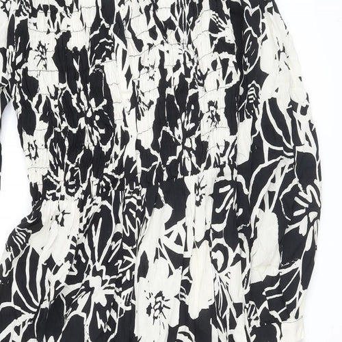 Marks and Spencer Womens Beige Floral Viscose A-Line Size 8 V-Neck Button