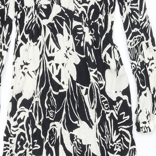 Marks and Spencer Womens Beige Floral Viscose A-Line Size 8 V-Neck Button