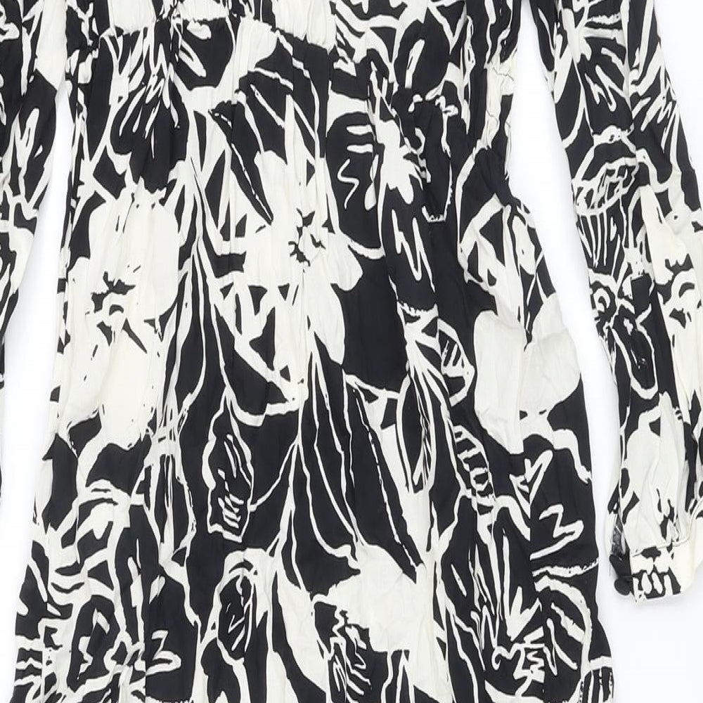 Marks and Spencer Womens Beige Floral Viscose A-Line Size 8 V-Neck Button