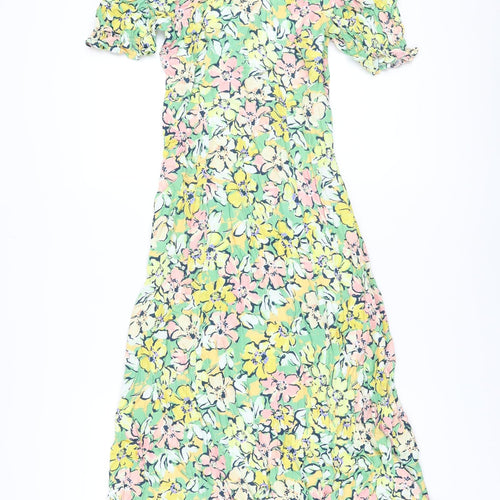 Marks and Spencer Womens Multicoloured Floral Viscose A-Line Size 6 Round Neck Button