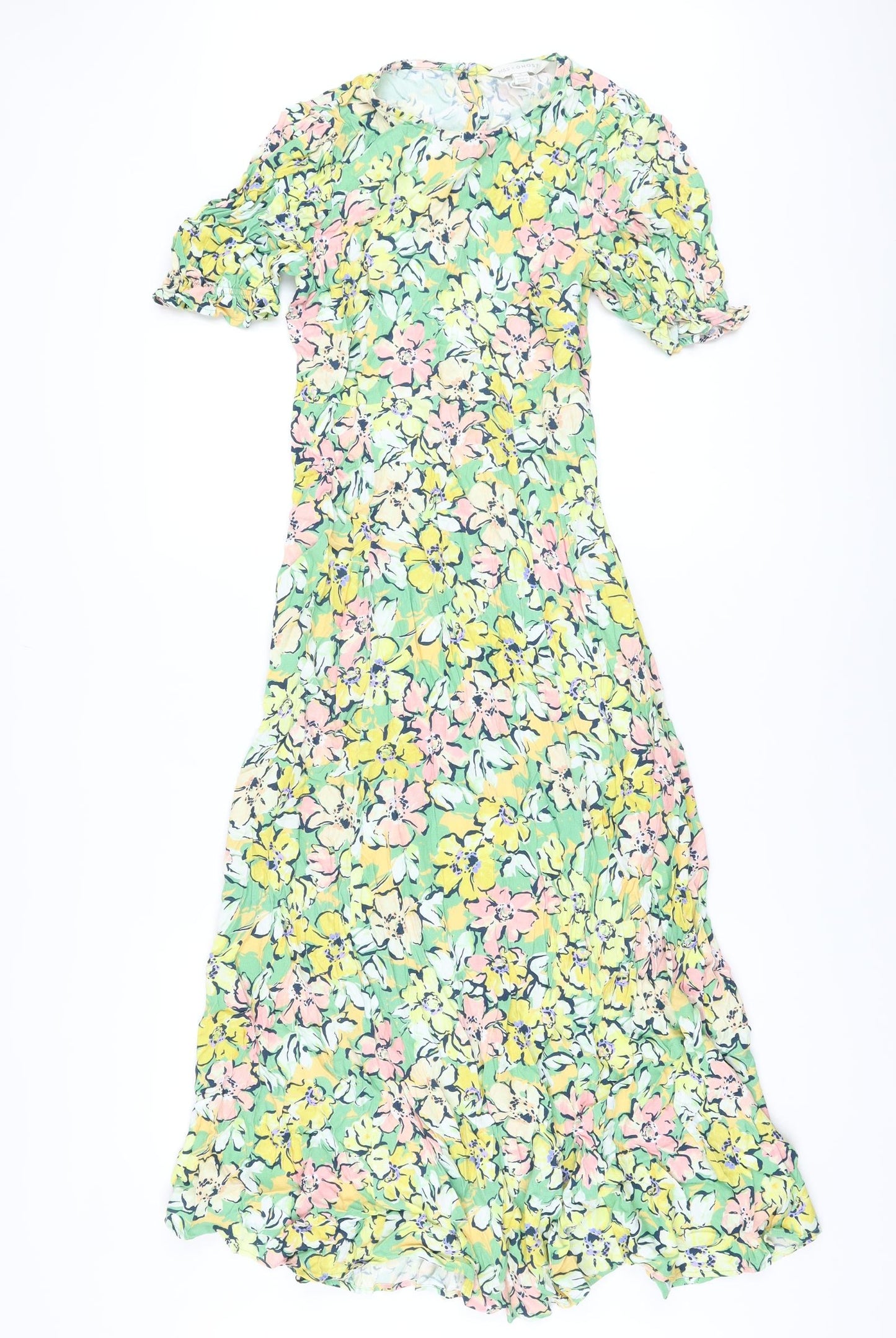 Marks and Spencer Womens Multicoloured Floral Viscose A-Line Size 6 Round Neck Button