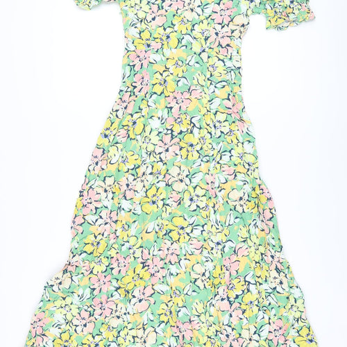 Marks and Spencer Womens Multicoloured Floral Viscose A-Line Size 6 Round Neck Button