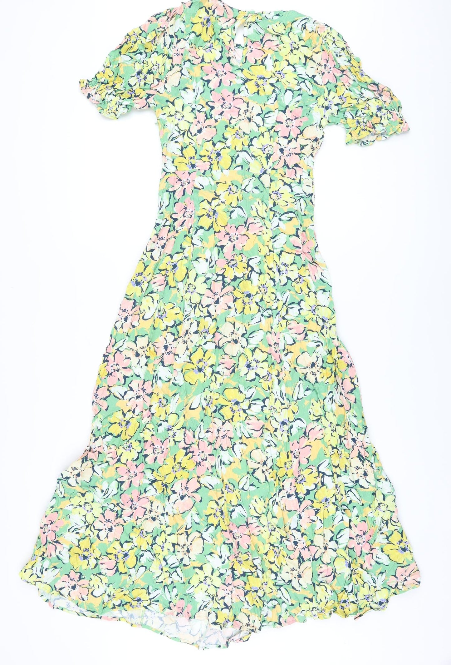 Marks and Spencer Womens Multicoloured Floral Viscose A-Line Size 6 Round Neck Button