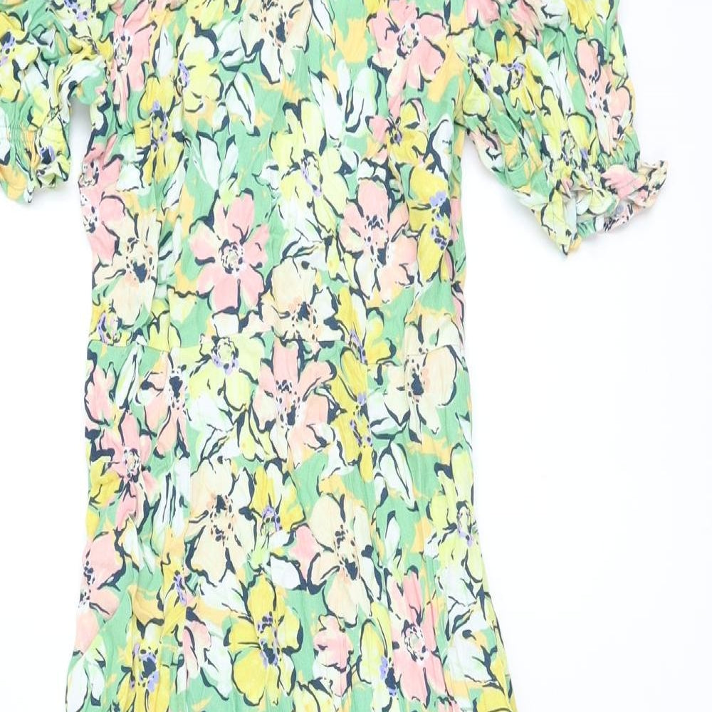 Marks and Spencer Womens Multicoloured Floral Viscose A-Line Size 6 Round Neck Button