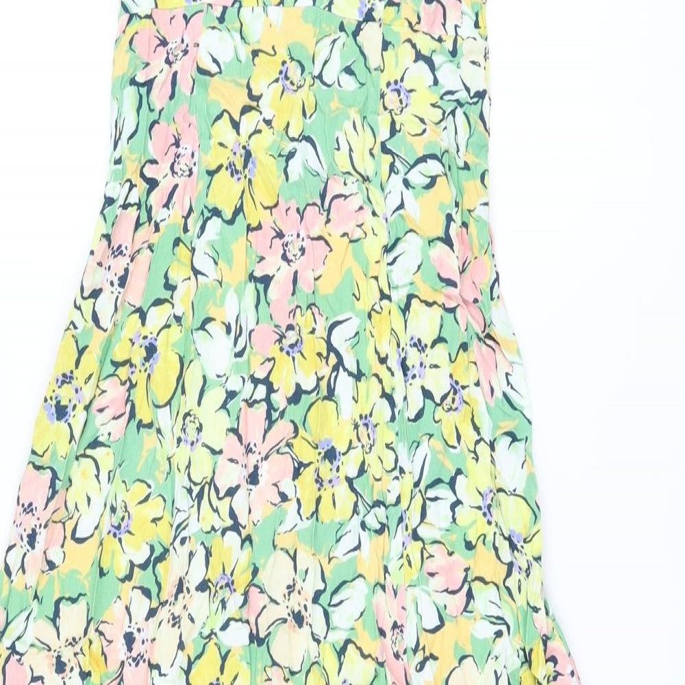 Marks and Spencer Womens Multicoloured Floral Viscose A-Line Size 6 Round Neck Button