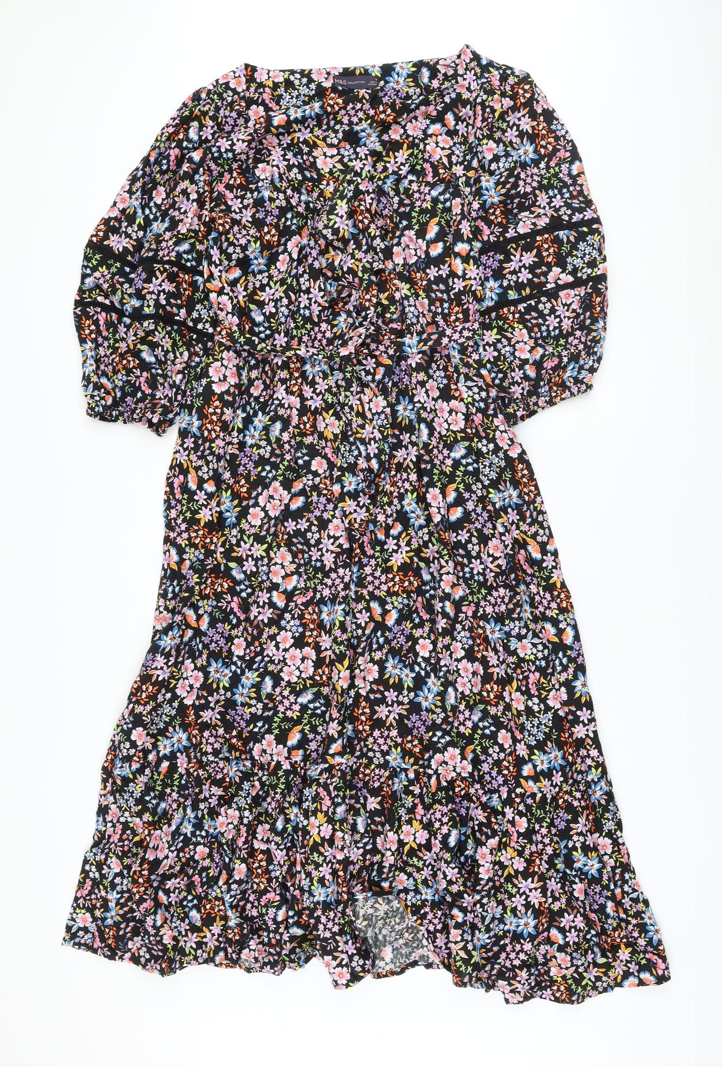 Marks and Spencer Womens Multicoloured Floral Viscose A-Line Size 16 Scoop Neck Pullover
