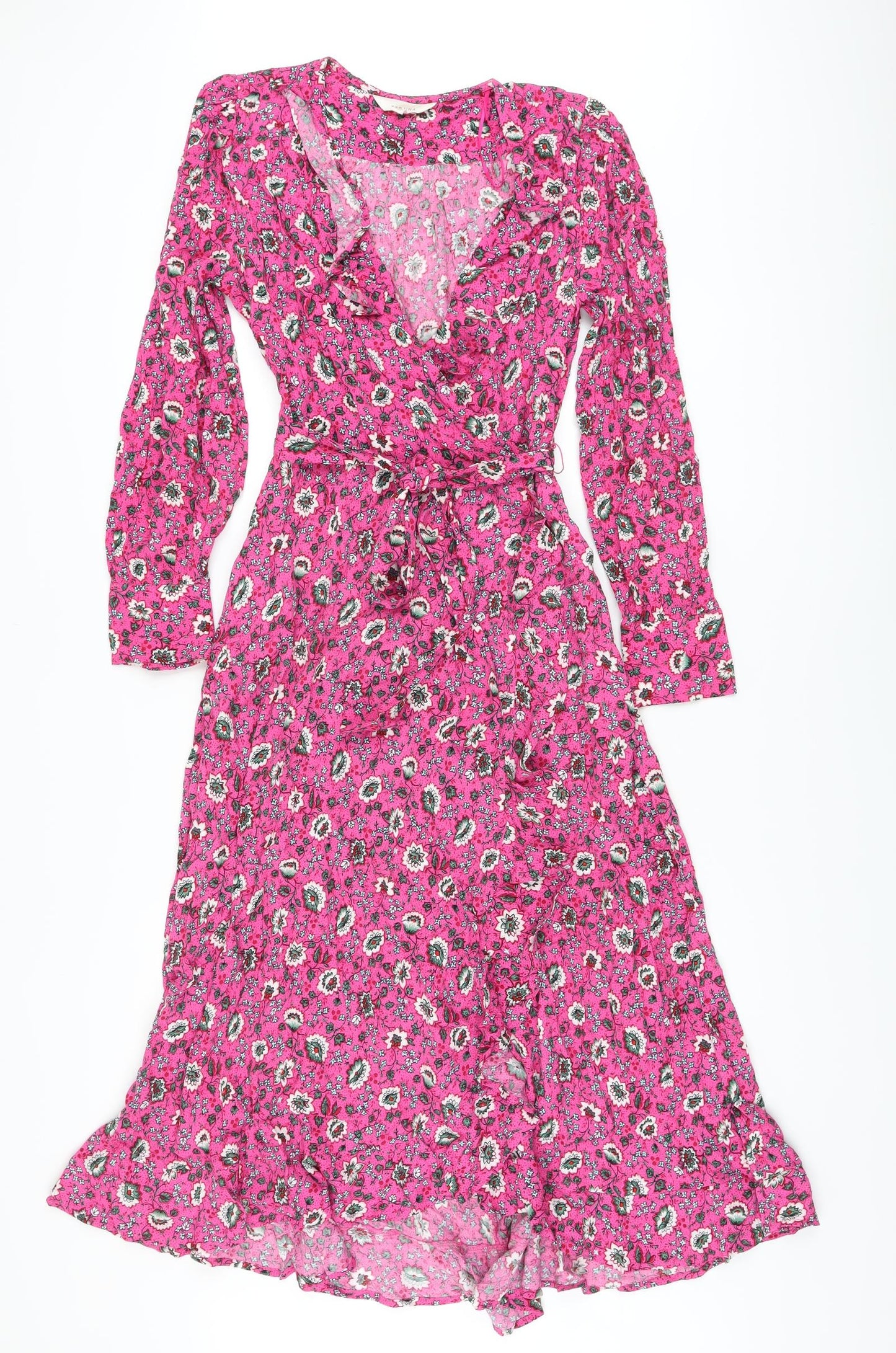 Per Una Womens Pink Floral Viscose A-Line Size 10 V-Neck Zip