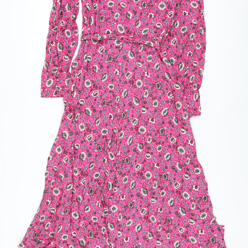 Per Una Womens Pink Floral Viscose A-Line Size 10 V-Neck Zip