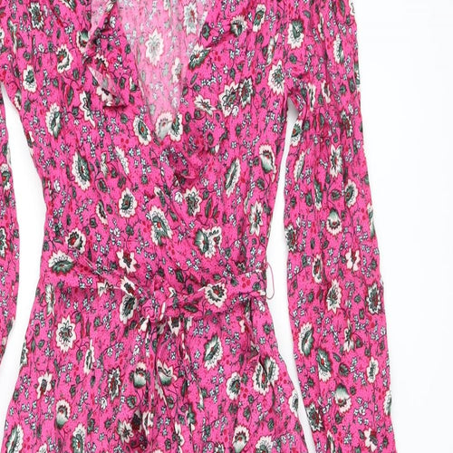 Per Una Womens Pink Floral Viscose A-Line Size 10 V-Neck Zip