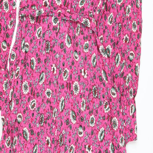 Per Una Womens Pink Floral Viscose A-Line Size 10 V-Neck Zip