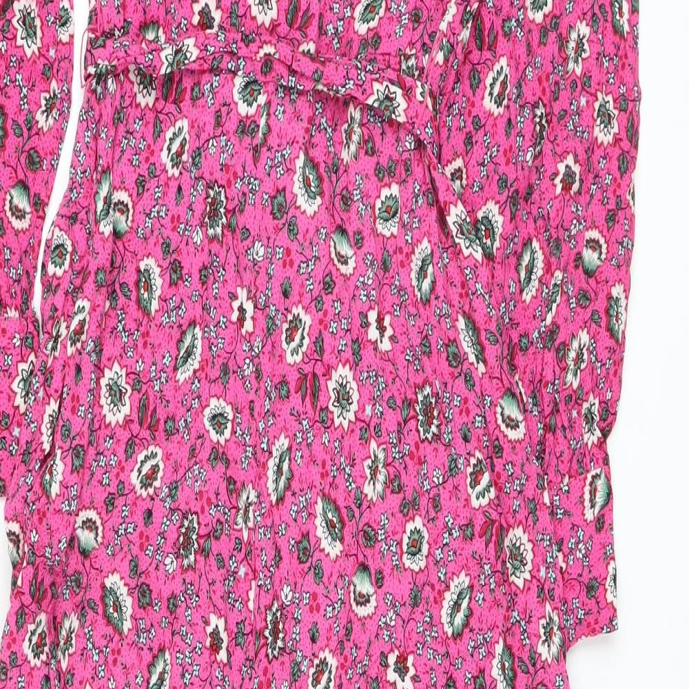 Per Una Womens Pink Floral Viscose A-Line Size 10 V-Neck Zip
