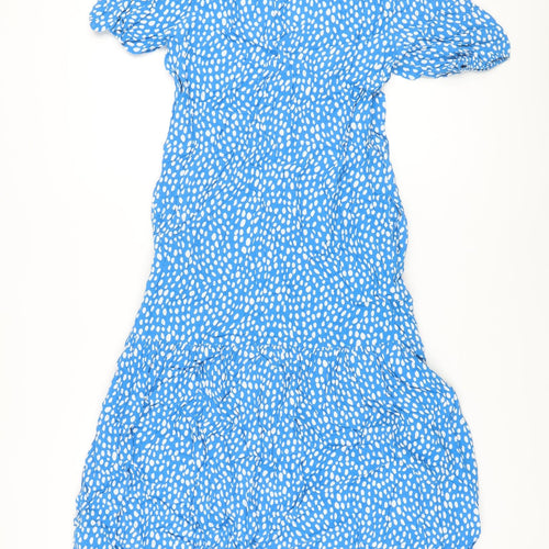 Marks and Spencer Womens Blue Geometric Viscose A-Line Size 8 Collared Button