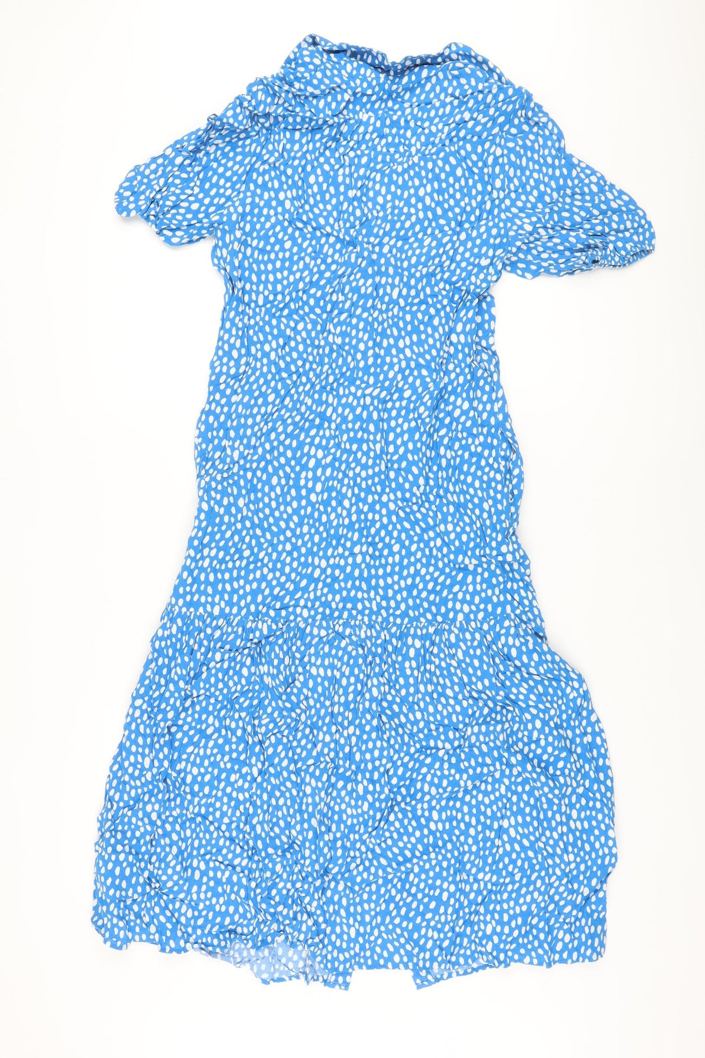 Marks and Spencer Womens Blue Geometric Viscose A-Line Size 8 Collared Button
