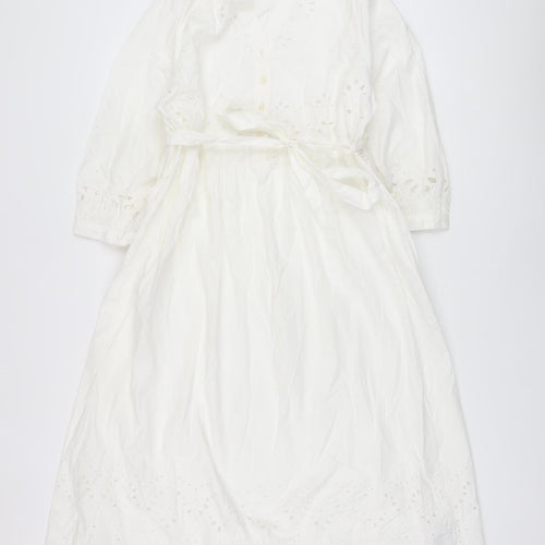 Marks and Spencer Womens White Cotton A-Line Size 14 V-Neck Button