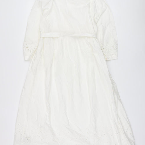 Marks and Spencer Womens White Cotton A-Line Size 14 V-Neck Button