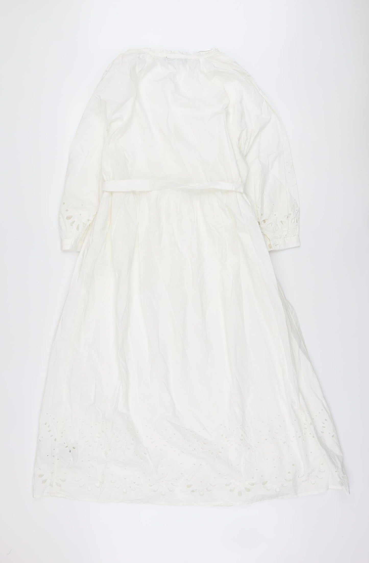 Marks and Spencer Womens White Cotton A-Line Size 14 V-Neck Button