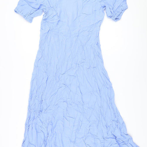 Marks and Spencer Womens Blue Viscose A-Line Size 16 Round Neck Zip