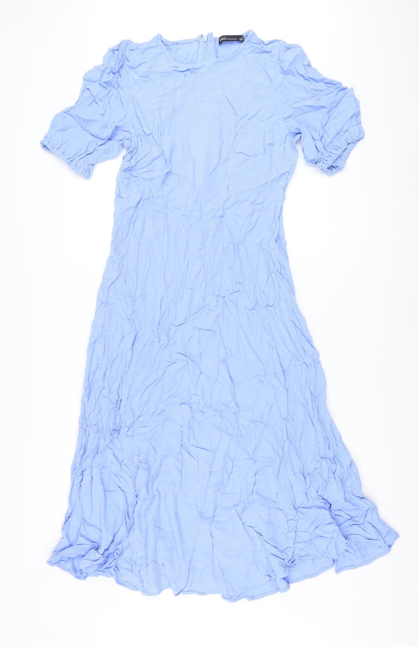 Marks and Spencer Womens Blue Viscose A-Line Size 16 Round Neck Zip