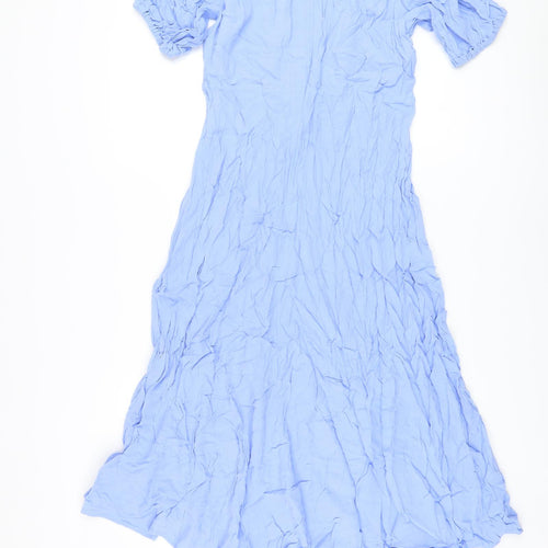 Marks and Spencer Womens Blue Viscose A-Line Size 16 Round Neck Zip