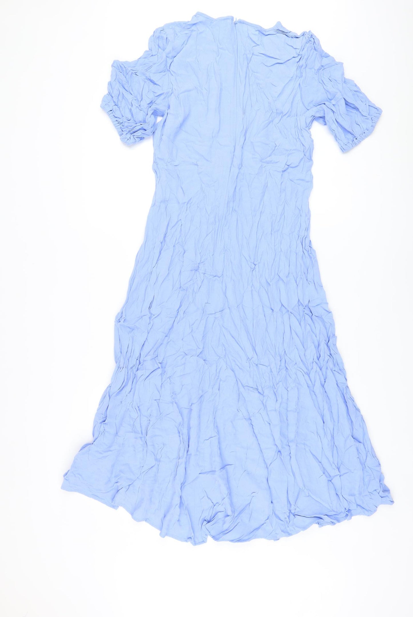 Marks and Spencer Womens Blue Viscose A-Line Size 16 Round Neck Zip