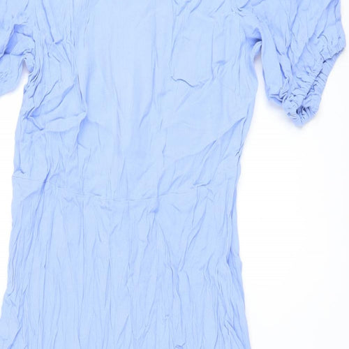 Marks and Spencer Womens Blue Viscose A-Line Size 16 Round Neck Zip