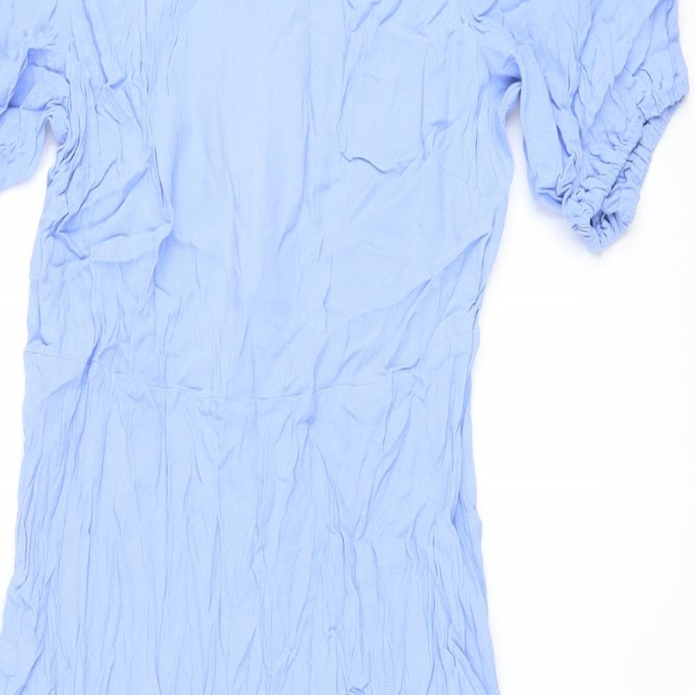Marks and Spencer Womens Blue Viscose A-Line Size 16 Round Neck Zip