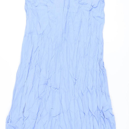 Marks and Spencer Womens Blue Viscose A-Line Size 16 Round Neck Zip