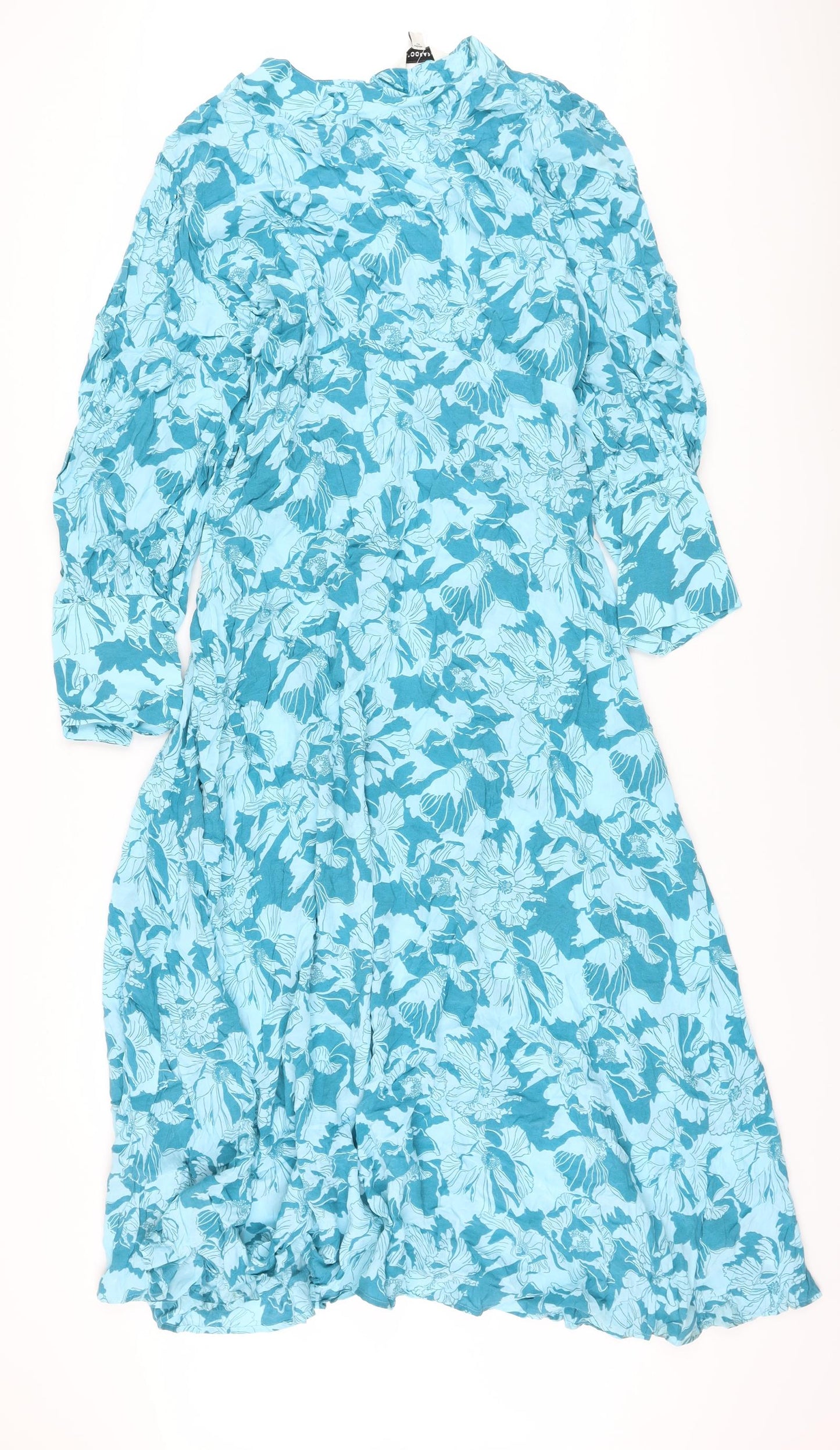 Autograph Womens Blue Floral Cupro A-Line Size 22 Round Neck Button