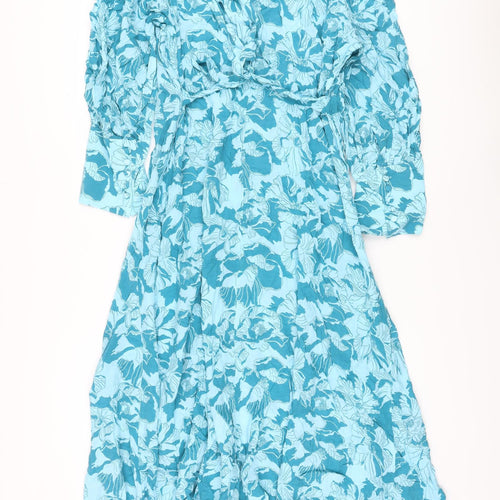 Autograph Womens Blue Floral Cupro A-Line Size 22 Round Neck Button