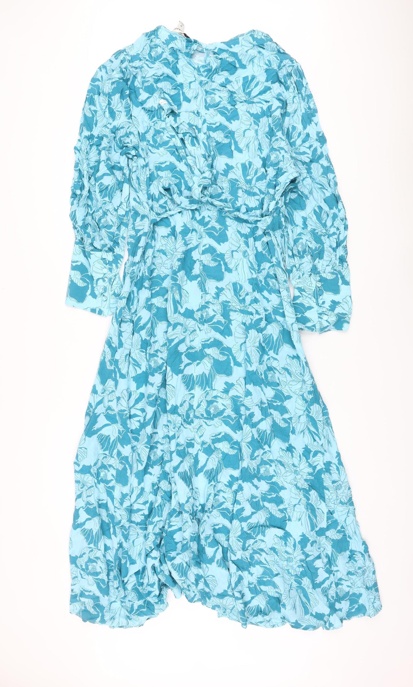 Autograph Womens Blue Floral Cupro A-Line Size 22 Round Neck Button