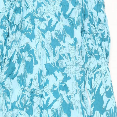 Autograph Womens Blue Floral Cupro A-Line Size 22 Round Neck Button