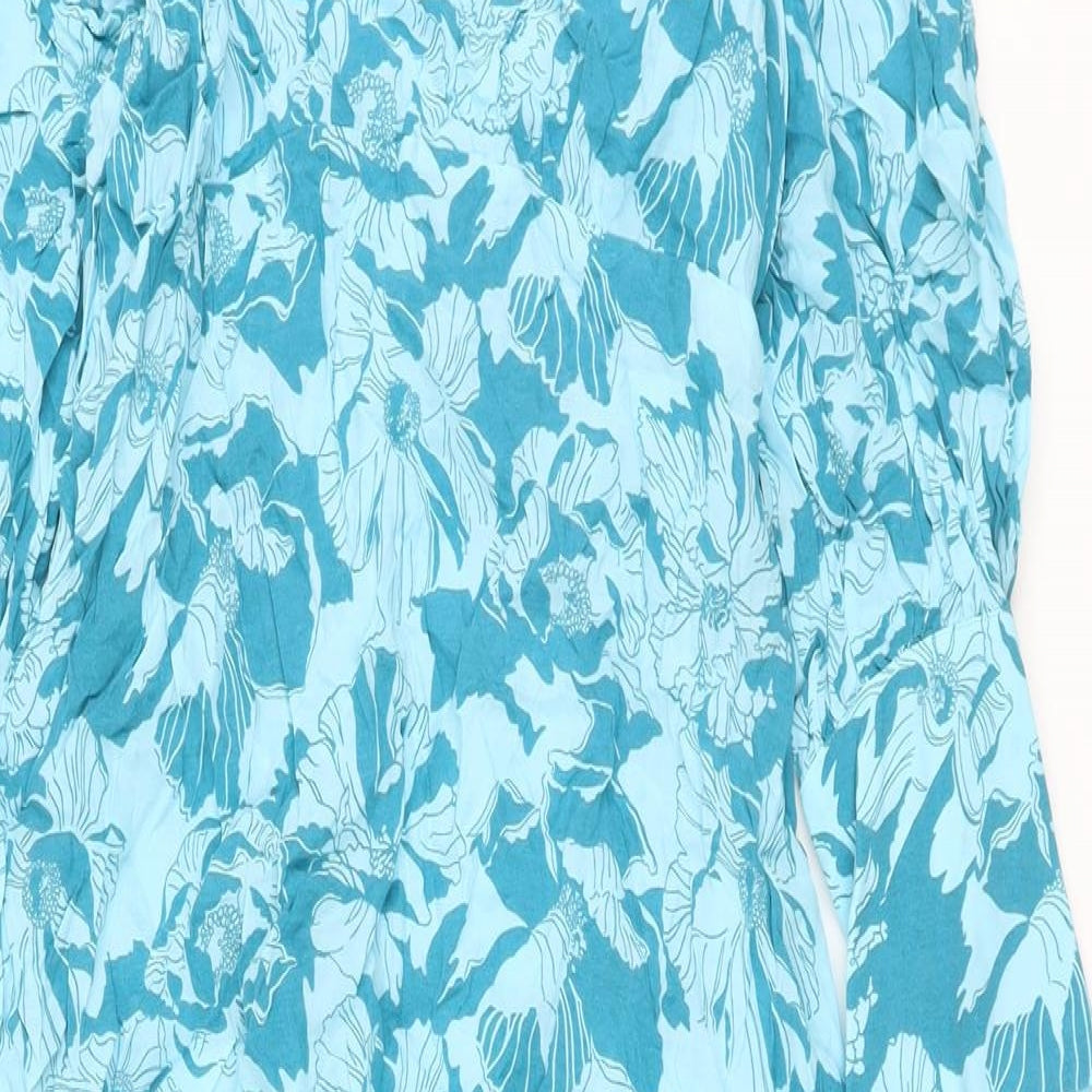 Autograph Womens Blue Floral Cupro A-Line Size 22 Round Neck Button