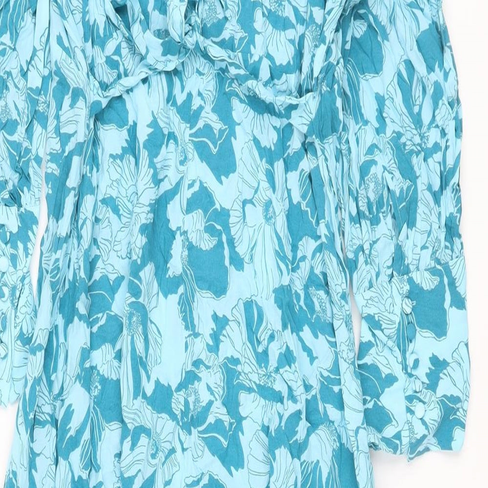 Autograph Womens Blue Floral Cupro A-Line Size 22 Round Neck Button