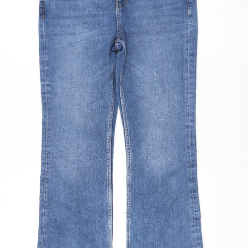 Marks and Spencer Womens Blue Cotton Bootcut Jeans Size 12 L28 in Regular Button