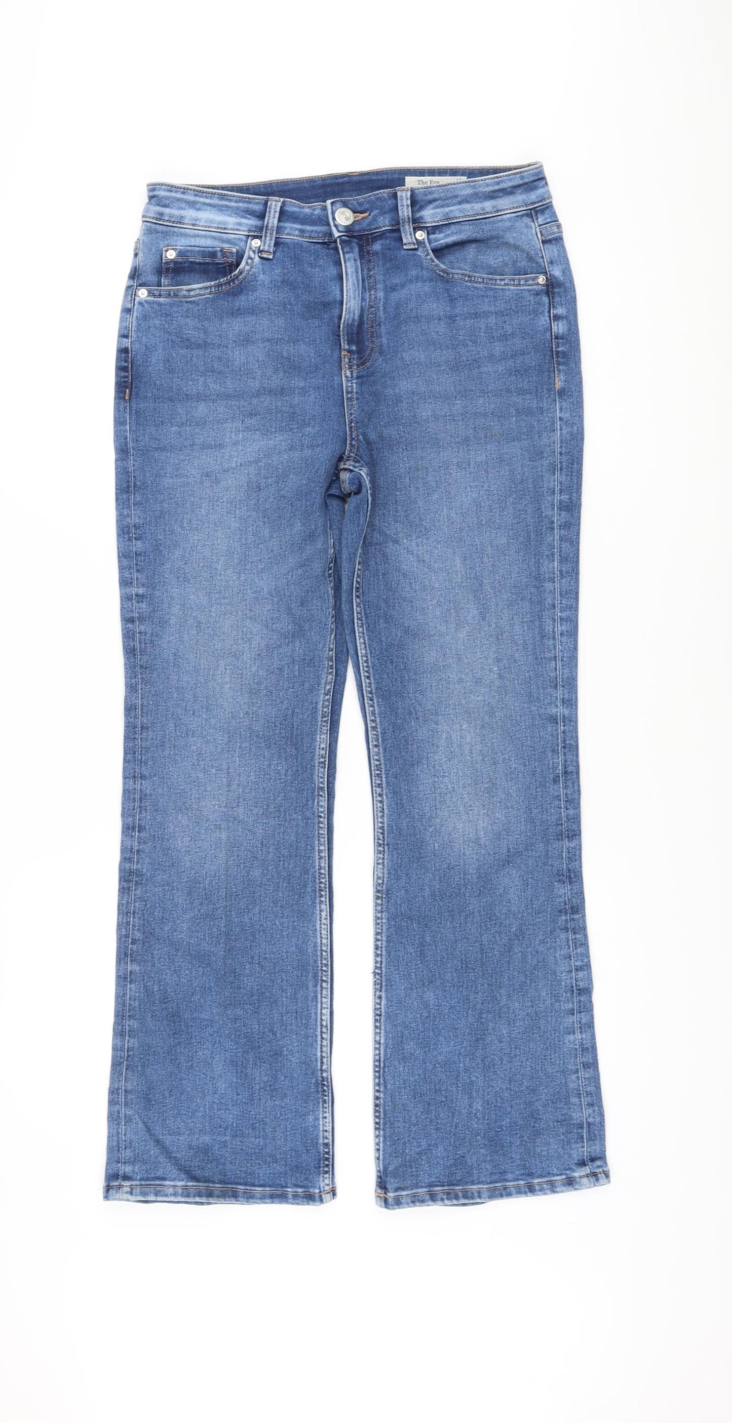 Marks and Spencer Womens Blue Cotton Bootcut Jeans Size 12 L28 in Regular Button