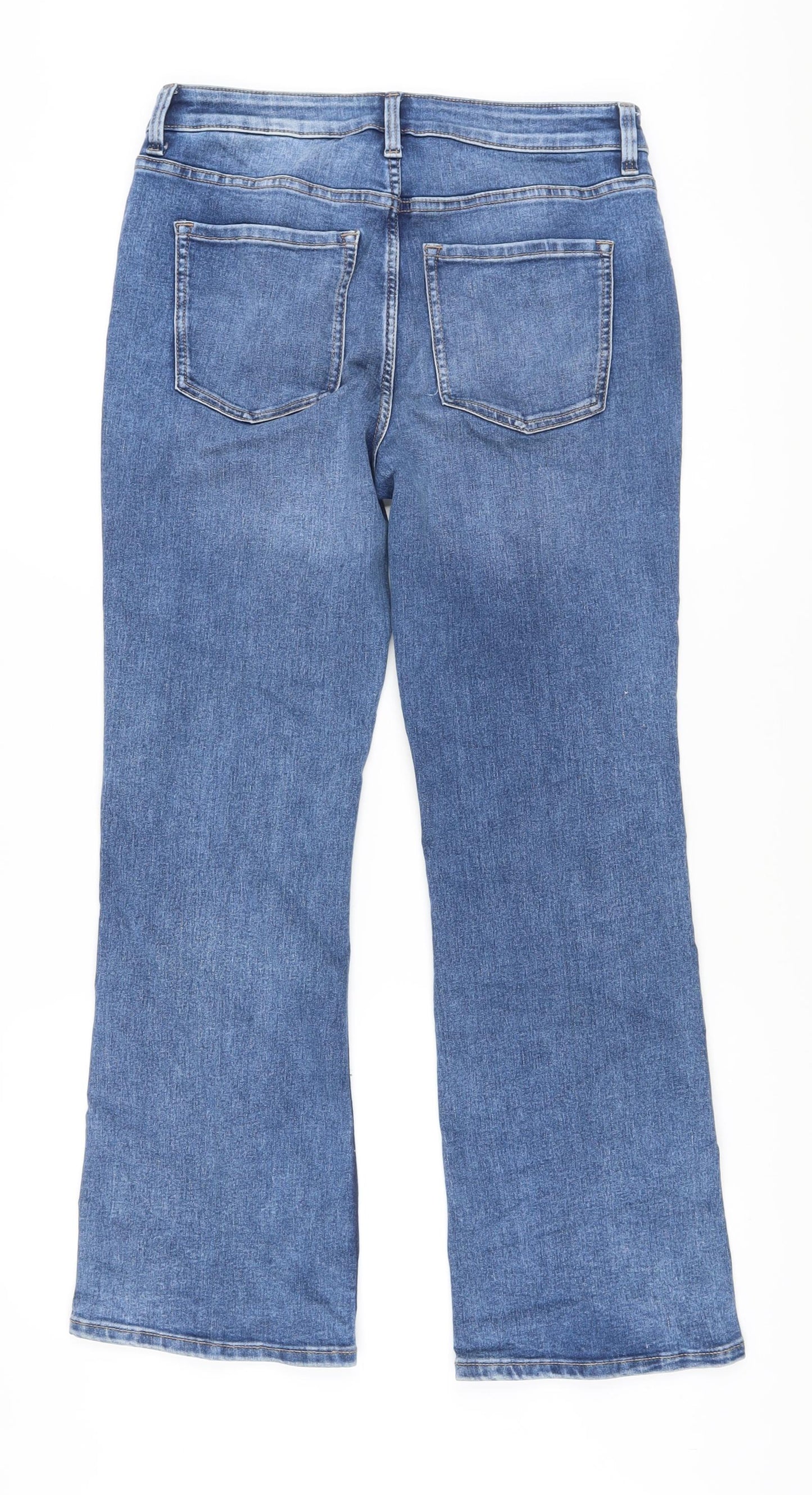 Marks and Spencer Womens Blue Cotton Bootcut Jeans Size 12 L28 in Regular Button