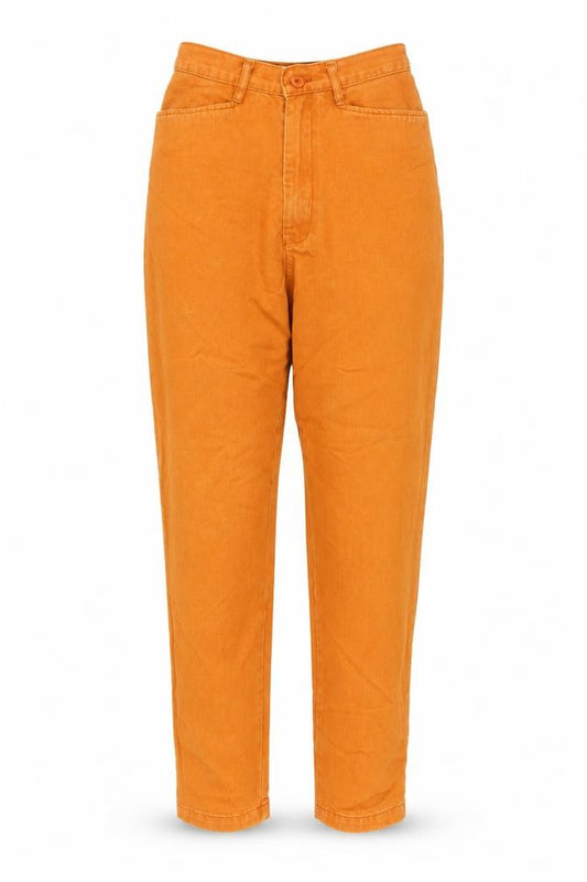 Front view of Racing Green women’s orange cotton mom jeans, size UK 10, 31-inch leg regular button
