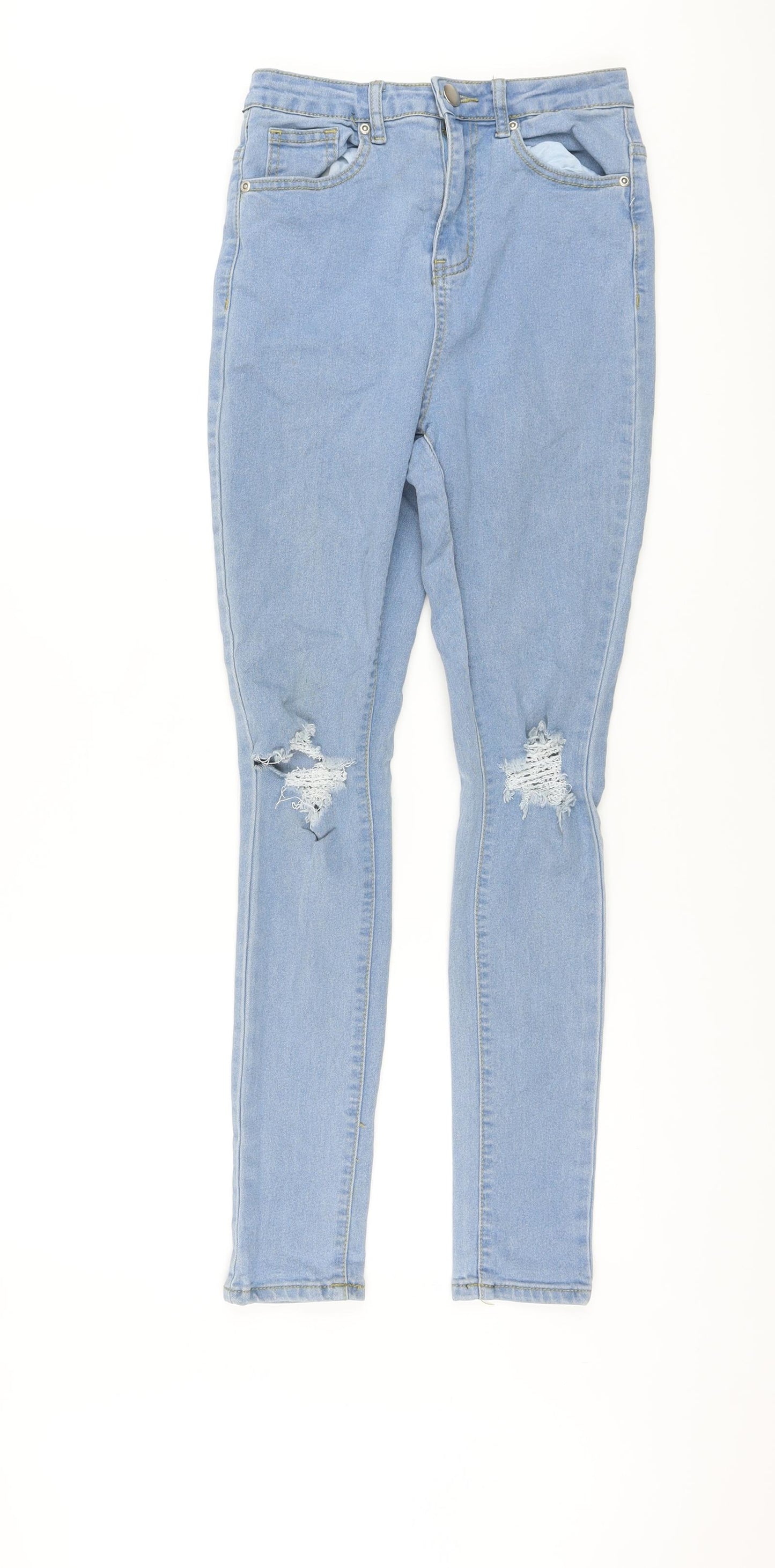 Boohoo Womens Blue Cotton Skinny Jeans Size 6 L29 in Regular Button