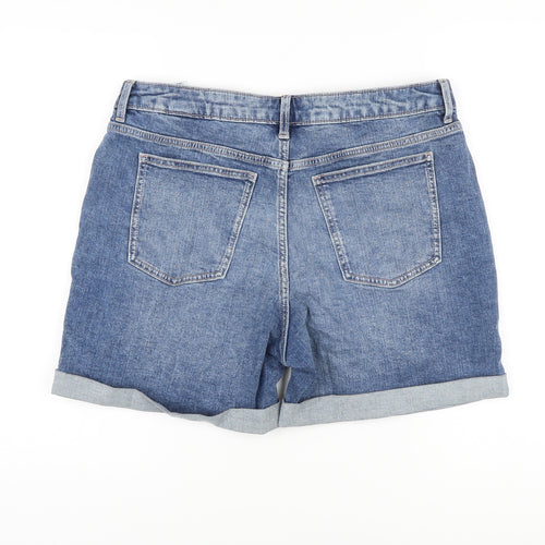 Marks and Spencer Womens Blue Cotton Boyfriend Shorts Size 14 L5 in Regular Button