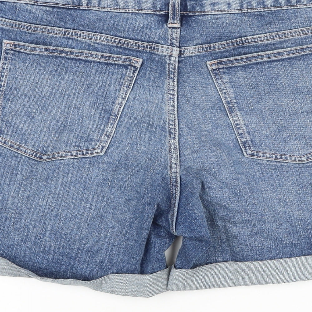 Marks and Spencer Womens Blue Cotton Boyfriend Shorts Size 14 L5 in Regular Button