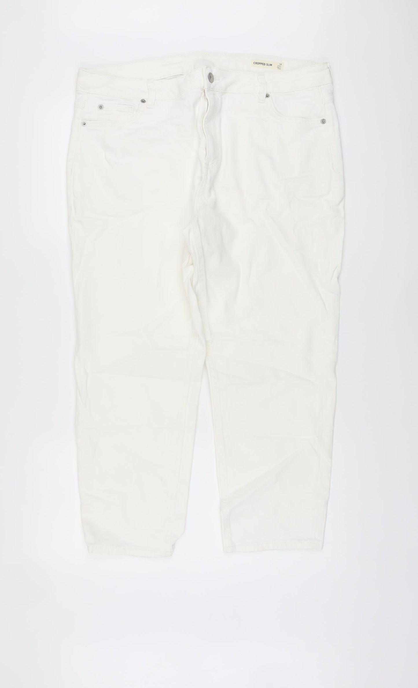 Marks and Spencer Womens Ivory Cotton Cropped Jeans Size 18 L25 in Slim Button