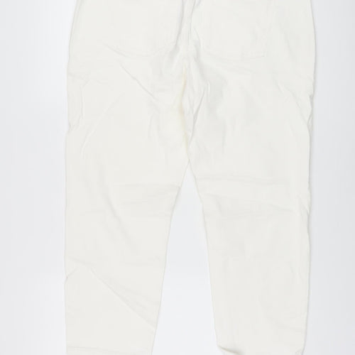 Marks and Spencer Womens Ivory Cotton Cropped Jeans Size 18 L25 in Slim Button