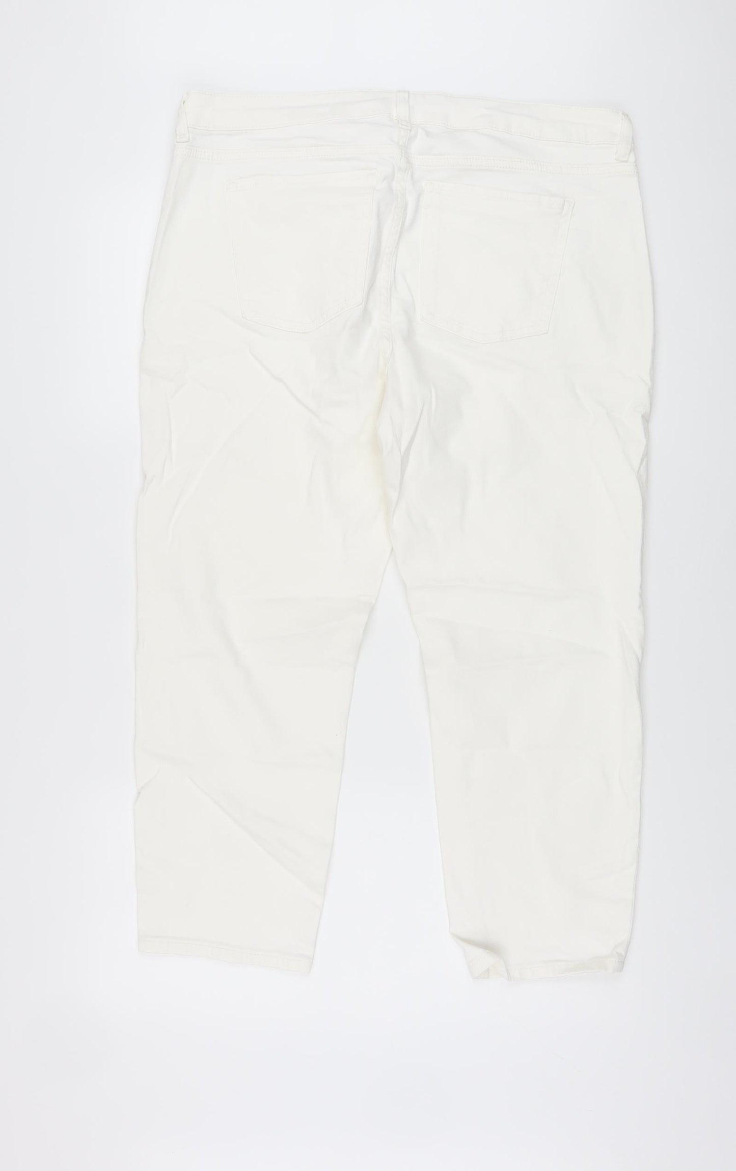Marks and Spencer Womens Ivory Cotton Cropped Jeans Size 18 L25 in Slim Button