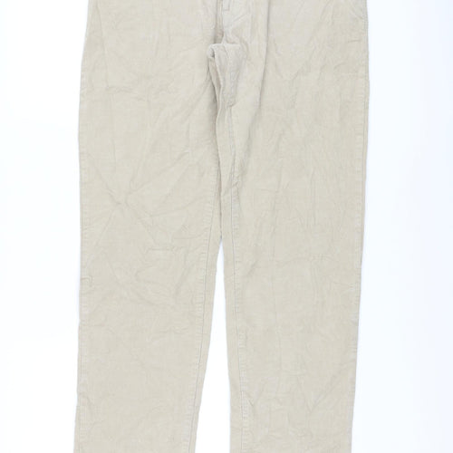 Marks and Spencer Mens Beige Cotton Trousers Size 34 in L33 in Regular Button