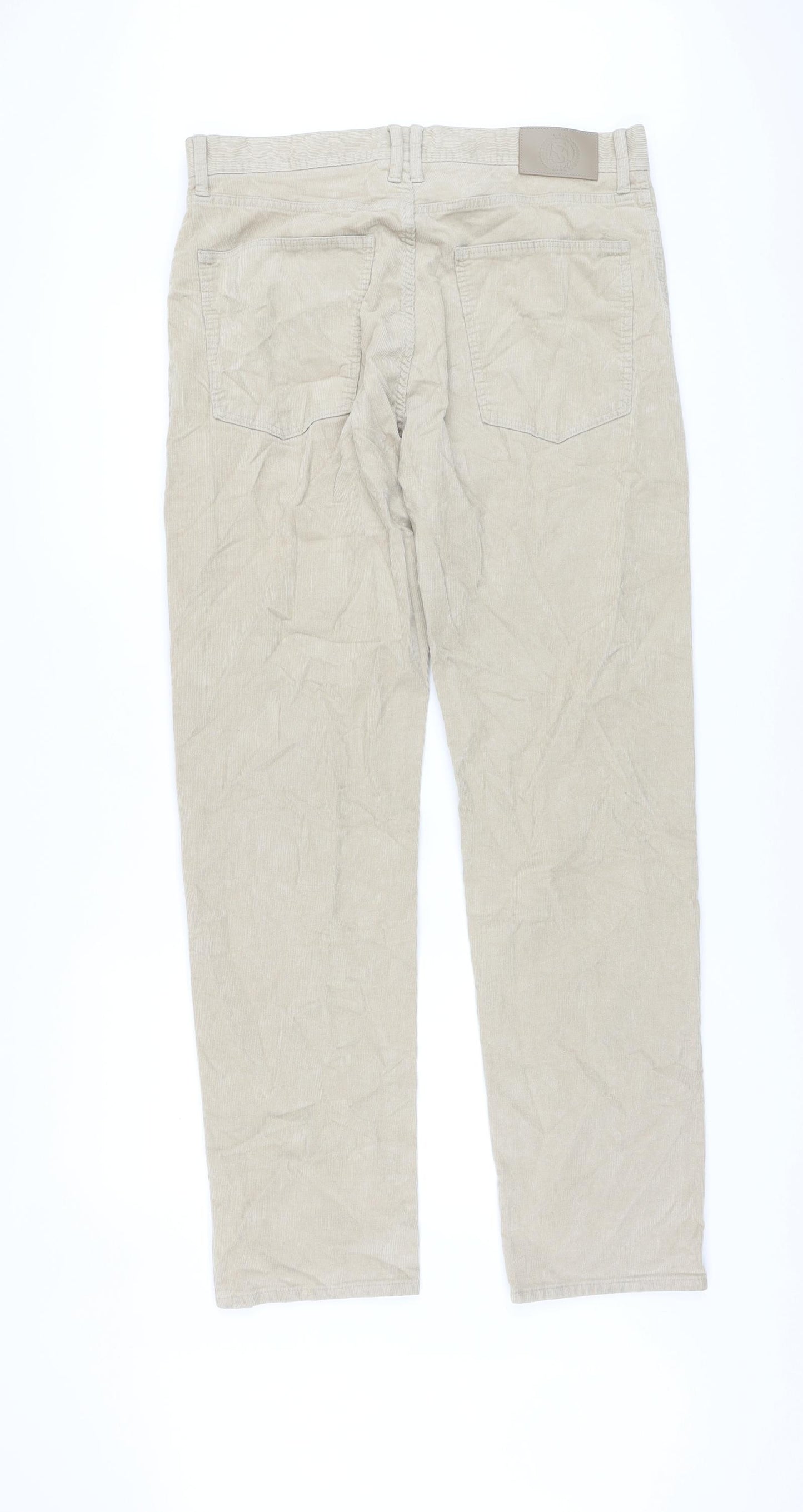 Marks and Spencer Mens Beige Cotton Trousers Size 34 in L33 in Regular Button